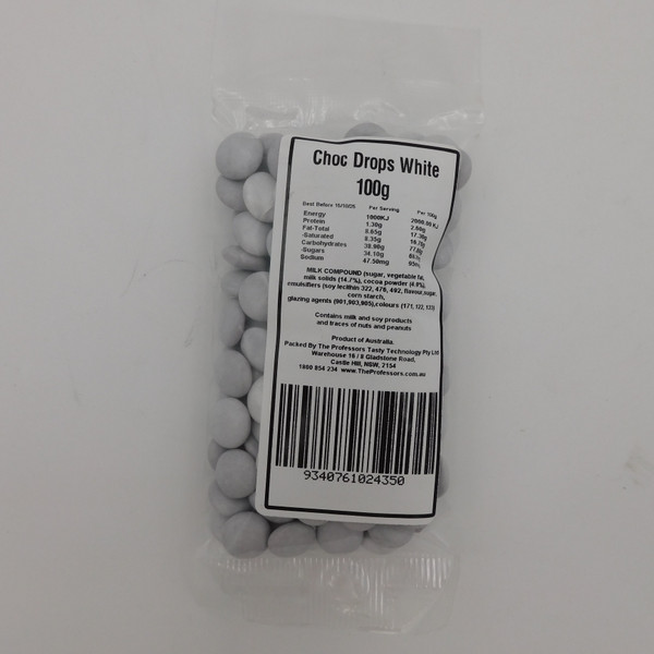 Choc Drops - White - buy at The Professors Online Lolly Shop (13774)