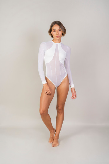 Body Prika, Cuello Halter Escote Transparencia  Costura Relieve