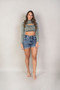 Crop Top Malibu, Cuello Alto Mangas Largas Abertura Escote