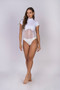 Body Vanessa, Cuello Alto Mangas Cortas Transparencia Abdomen