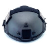 Direct front view of the USNV FAST Ballistic Helmet Level IIIA showcasing the integrated night vision mounting shroud and high cut ear profile