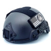 Angled left profile of the USNV FAST Ballistic Helmet Level IIIA Protection in black featuring side rails and hook and loop fields