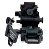 Direct front view of the PVS-14 Dovetail Kit helmet mount assembly showing the robust adjustment mechanisms and shoe interface