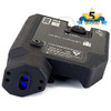 Angled front view of the black DesignateIR Dual Beam aiming device highlighting the green visible and infrared laser emitters