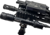 Mounted top down view of the black DesignateIR dual beam aiming laser integrated onto a rail system