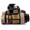 Top profile view of the Alpha Gen III White Phosphor night vision binoculars equipped with a Multicam Arid camouflage wrap