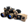 Standalone view of the Alpha Gen III dual tube night vision goggles featuring a Multicam protective wrap included in the Ultimate Kit