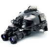 Angled front view of the Banshee White Phosphor dual tube night vision goggle mounted on a Black Team Wendy LTP helmet