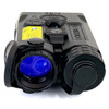 Direct front objective view of the black Holosun IRIS aiming module showing the VCSEL illuminator and laser emitters