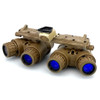 Angled front view of the Argus Panoramic Night Vision Goggle APNVG in Flat Dark Earth FDE with Gen II+ White Phosphor tubes