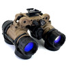 Direct front objective view of the Flat Dark Earth MH-1 articulating night vision goggle system