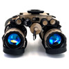 Direct front view of the MultiCam Arid Banshee articulating dual tube night vision goggle showing the objective lenses