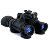 Black MH-1 dual tube night vision goggle showing the optical pods articulated outward for rapid stowage and low profile operation
