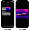 Mobile smartphone application interface demonstrating the live stream and video album features of the DNT Hydra thermal device