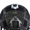 HRT Tactical Marker Light attached to the top of a multicam black wrapped helmet for nighttime identification