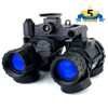 Angled front view of the Alpha Dual Tube Articulating Night Vision Goggle featuring com spec white phosphor image intensifiers