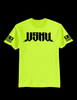 Front view of the US Night Vision branded Hi-Vis t-shirt in safety yellow featuring the USNV chest logo