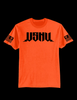 Front view of the US Night Vision branded Hi-Vis t-shirt in neon orange featuring the USNV chest logo