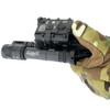 Close up side view of the Sentinel One OG infrared laser and VCSEL illuminator mounted to a rifle rail system