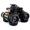 rear view of the Alpha Gen III White Phosphor night vision binoculars equipped with a Multicam camouflage wrap