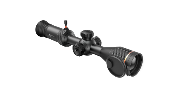 Angled rear profile of the LEAP 6 Thermal Weapon Sight featuring a traditional scope body and high definition 640 resolution