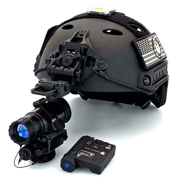 Angled front view of the complete On Target Kit featuring a helmet mounted AN PVS-14A Gen III White Phosphor and DIR-ONE IR laser