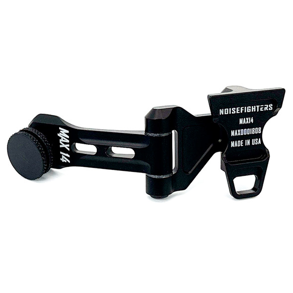 Angled side view of the ultralight MAX14 1 oz all metal night vision J-arm featuring a rotating knuckle and dovetail mount