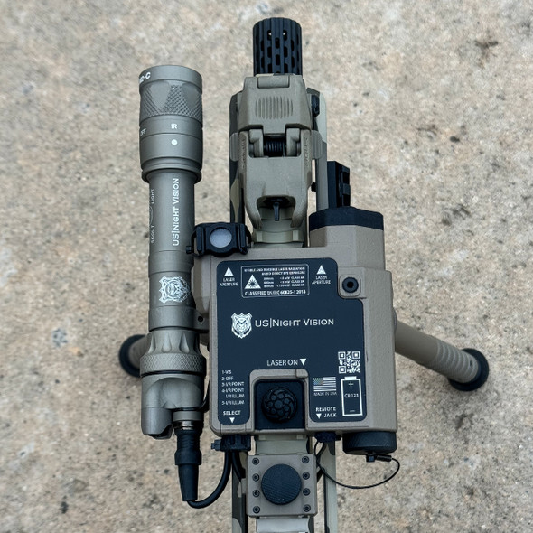 DesignateIR-V VCSEL infrared laser and illuminator mounted to a tactical rifle rail system as part of the On Target Kit