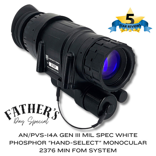 AN/PVS-14A GEN III Full-Spec OMNI VIII "2376 Min FOM" White Phosphor "Hand-Select" Night Vision Monocular