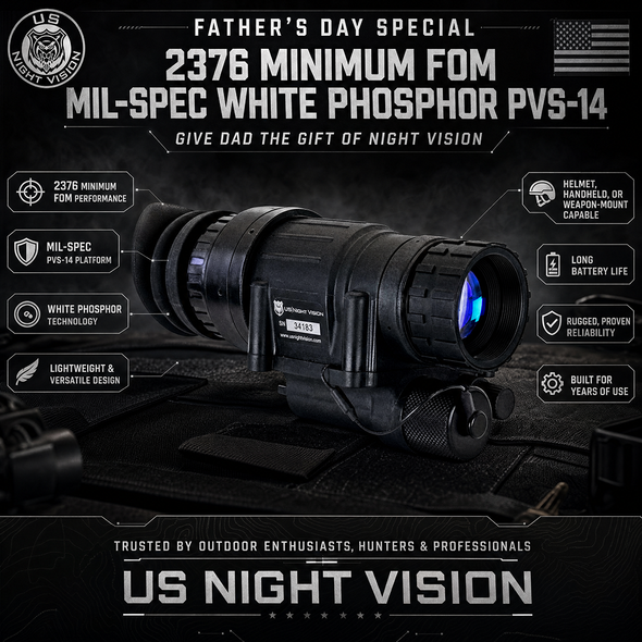 AN/PVS-14A GEN III Full-Spec OMNI VIII "2376 Min FOM" White Phosphor "Hand-Select" Night Vision Monocular