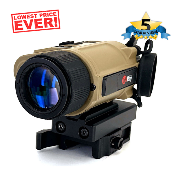 Angled front view of the InfiRay Outdoor RICO Micro RH25V2 Thermal System highlighting the high definition 640x480 resolution objective lens