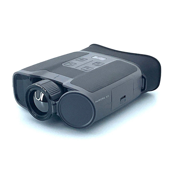 Angled front left profile of the Aurora A3 Thermal Imager highlighting the compact handheld design and objective lens