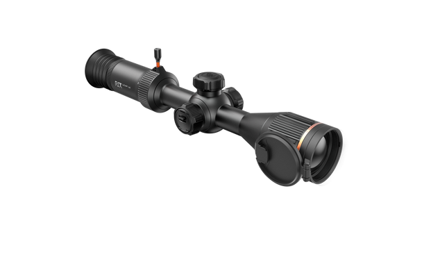 Angled rear profile of the LEAP 6 Thermal Weapon Sight featuring a traditional scope body and high definition 640 resolution
