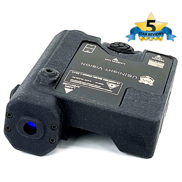Angled front view of the black DIR-1G Green Visible Only Laser Aiming Device highlighting the single green emitter