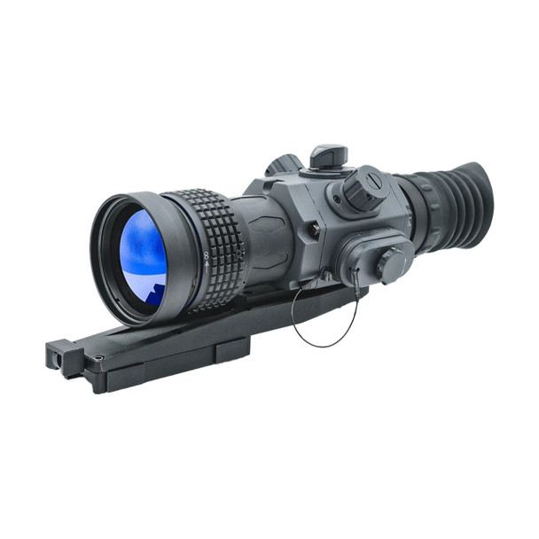 Angled front view of the Armasight Contractor 640 3-12x50 thermal sight showing the objective lens and quick detach mount