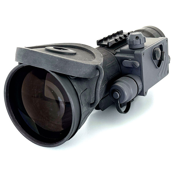 Angled front view of the Gen III White Phosphor long range clip-on night vision device featuring a large objective lens