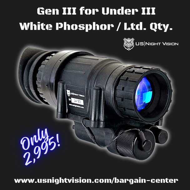 Promotional graphic for the zone spot AN PVS-14A Gen III White Phosphor night vision monocular special