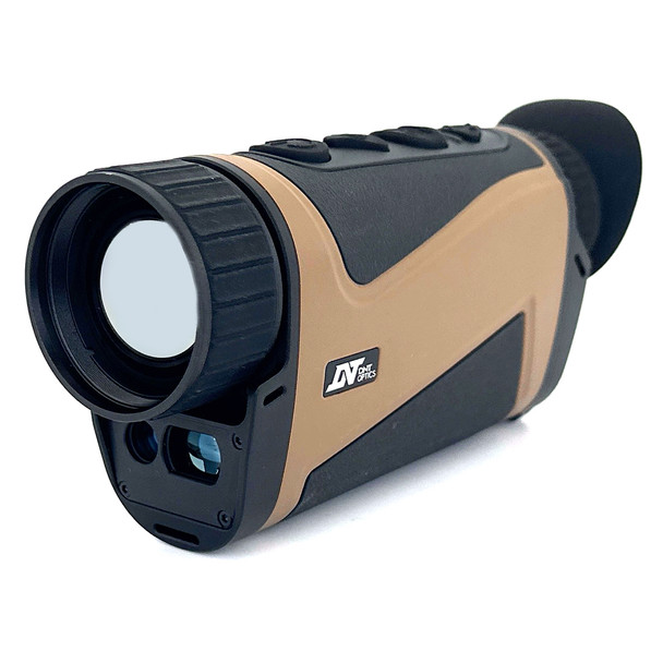 Angled front view of the DNT Optics Hound H635R handheld thermal monocular featuring a 640x512 sensor and integrated laser rangefinder