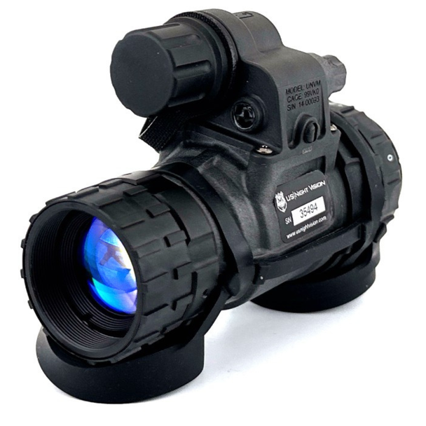 Angled front view of the Talon Gen III OMNI VIII White Phosphor night vision monocular featuring 2376+ minimum FOM