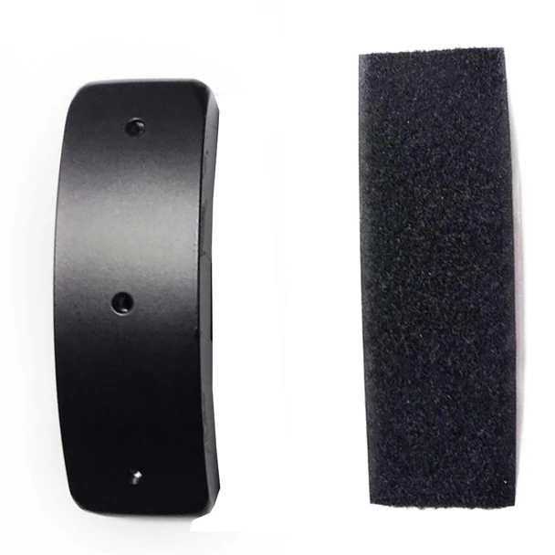 Top down view of the black Counter Balance System Kit showing the curved metal night vision helmet weight and hook and loop backing piece
