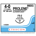 Ethicon Sutures. 4/0, 18" Prolene Blue Suture. FS-2. 19mm 3/8c 12/bx