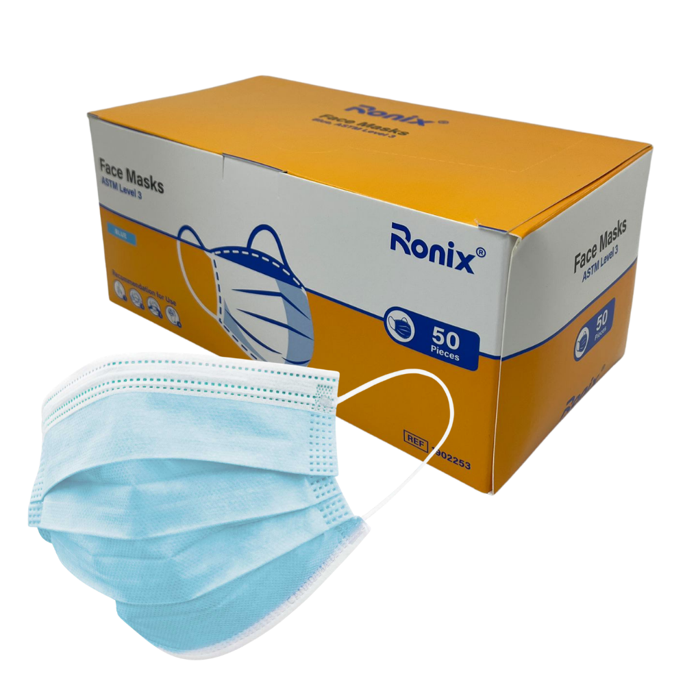 Ronix Premium ASTM Level 3 Mask, Blue, 50/Box