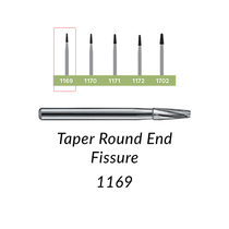 Carbide Burs. FG-1169-L Taper Round End Fissure. Pack of 100/Bag Carbide Burs. FG-1169-L Taper Round End Fissure. Pack of 100/Bag