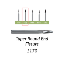 Carbide Burs. FG-1170 Taper Round End Fissure. Pack of 100/Bag Carbide Burs. FG-1170 Taper Round End Fissure. Pack of 100/Bag