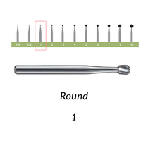 Carbide Burs. RA-1 Round. Pack of 100/Bag