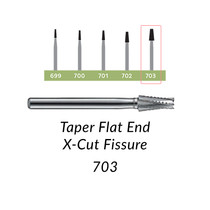 Carbide Burs. FG-703 Taper Flat End X-Cut Fissure. Pack of 100/Bag