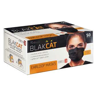 Premium Medical Grade ASTM 3 Black Ear Loop Masks 50/Pack, By Unipack/Dukal