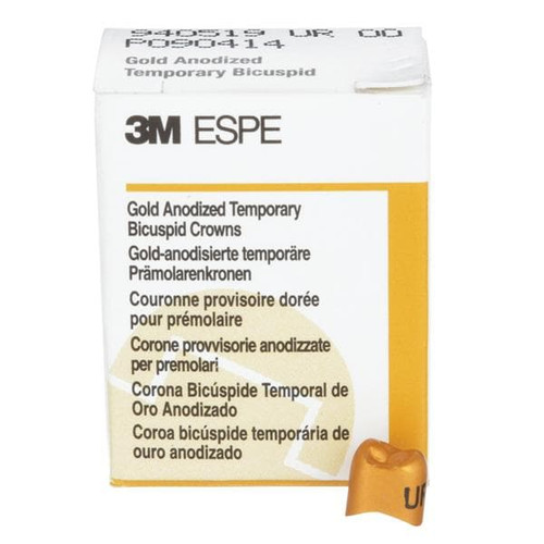 3M Gold Anodized Temporary Bicuspid Crowns, 940519, Upper Right First Bicuspid, Size 00, 5 Crowns
