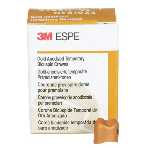 3M Gold Anodized Temporary Bicuspid Crowns, 940511, Upper Left First Bicuspid, Size 1, 5 Crowns