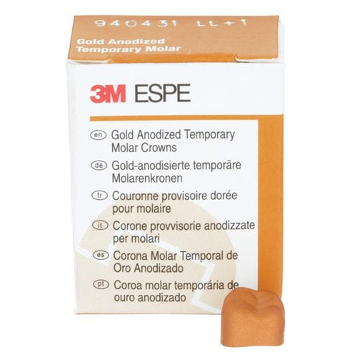 3M Gold Anodized Temporary Molar Crowns, 940431, Lower Left Second Molar, Size 1, 5 Crowns